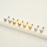 925 Silver CZ Spring Stud Earring Piercing Clips Rock Punk Tiny Jewelry