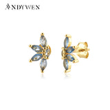 925 Silver Clear Zircon Flower Stud Earring Women Clips Pendiente Fine Jewelry