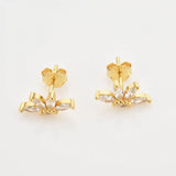 925 Silver Clear Zircon Flower Stud Earring Women Clips Pendiente Fine Jewelry