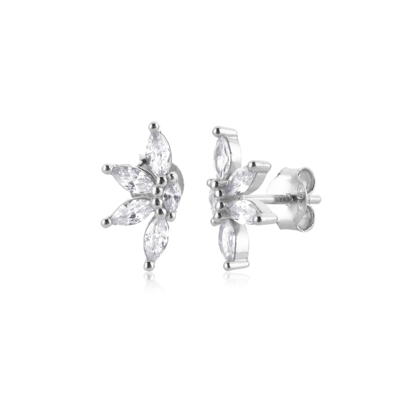 925 Silver Clear Zircon Flower Stud Earring Women Clips Pendiente Fine Jewelry