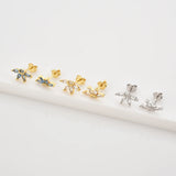 925 Silver Clear Zircon Flower Stud Earring Yellow Jewelry