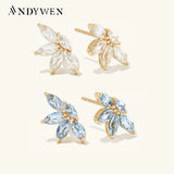 925 Silver Clear Zircon Flower Stud Earring Yellow Jewelry
