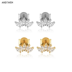 925 Silver Clear Ovals Stud Earring Punk Fine Jewelry Crystal CZ Clips Piercing