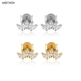 925 Silver Clear Ovals Stud Earring Punk Fine Jewelry Crystal CZ Clips Piercing