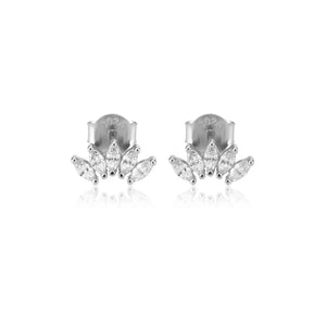 925 Silver Clear Ovals Stud Earring Punk Fine Jewelry Crystal CZ Clips Piercing