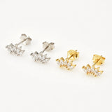 925 Silver Clear Ovals Stud Earring Punk Fine Jewelry Crystal CZ Clips Piercing