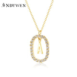 925 Silver Zircon Alphabet A-Z Pendant Long Chain Necklace Women Initial Choker