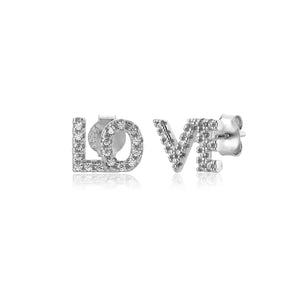 925 Silver Clear Zircon CZ LOVE Stud Earring Piercing