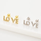 925 Silver Clear Zircon CZ LOVE Stud Earring Piercing