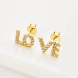 925 Silver Clear Zircon CZ LOVE Stud Earring Piercing