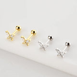 925 Silver Clear Zircon CZ Stud Earring Beads Small Women Jewelry