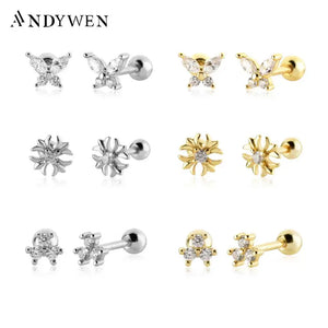 925 Silver Clear Zircon CZ Stud Earring Beads Small Women Jewelry