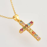 925 Silver Zircon Cross Pendant Necklace Long Chain Clip Wedding Choker