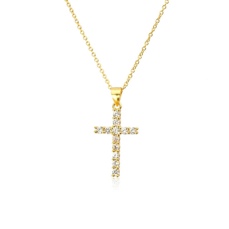 925 Silver Zircon Cross Pendant Necklace Long Chain Clip Wedding Choker