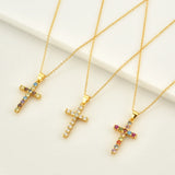 925 Silver Zircon Cross Pendant Necklace Long Chain Clip Wedding Choker