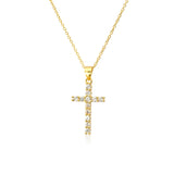 925 Silver Zircon Cross Pendant Necklace Long Chain Clip Wedding Choker
