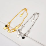 925 Silver Double Chain Bracelet Women Rock Punk Charms Coins Pendant Jewelry