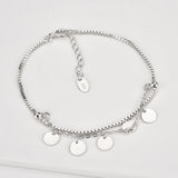 925 Silver Double Chain Bracelet Women Rock Punk Charms Coins Pendant Jewelry