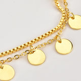 925 Silver Double Chain Bracelet Women Rock Punk Charms Coins Pendant Jewelry