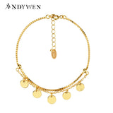 925 Silver Double Chain Bracelet Women Rock Punk Charms Coins Pendant Jewelry