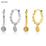 925 Silver Coins Drop Earring 10.5mm Piercing Jewelry