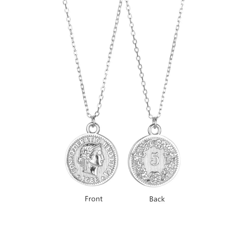 925 Silver Coins Pendant Queen Long Chain Necklace Fine Jewelry