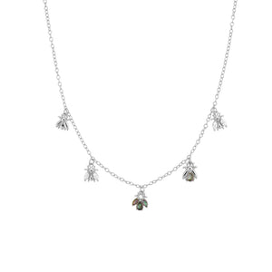925 Silver Bees Charm Choker Necklace Crystal Jewels