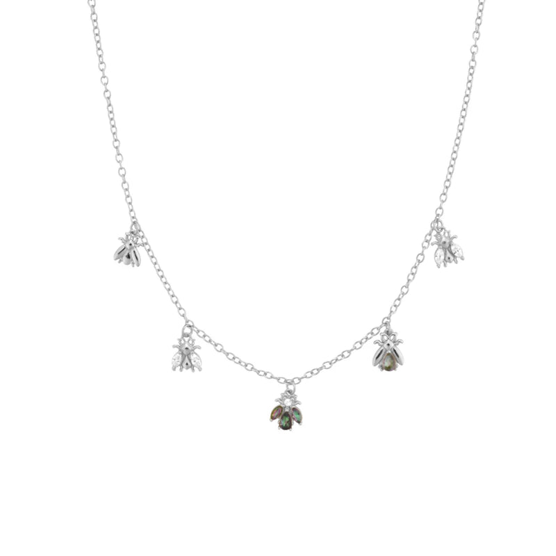 925 Silver Bees Charm Choker Necklace Crystal Jewels