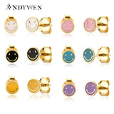 925 Silver Enamel Happy Face Tiny Stud Earring Wedding Jewelry