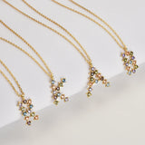 925 Silver Rainbow CZ Letter Pendant Necklace Purple Crystal Jewelry