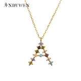 925 Silver Rainbow CZ Letter Pendant Necklace Purple Crystal Jewelry
