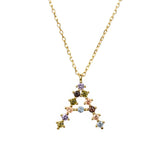 925 Silver Rainbow CZ Letter Pendant Necklace Purple Crystal Jewelry