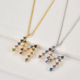 925 Silver Rainbow CZ Letter Pendant Necklace Purple Crystal Jewelry