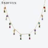 925 Silver Colorful Zircon CZ Charm Pendant Choker Women Party Wedding