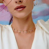 925 Silver Colorful Zircon CZ Charm Pendant Choker Women Party Wedding