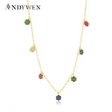 925 Silver Zircon Crystal Flower Pendant Necklace for Women