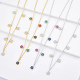 925 Silver Zircon Crystal Flower Pendant Necklace for Women