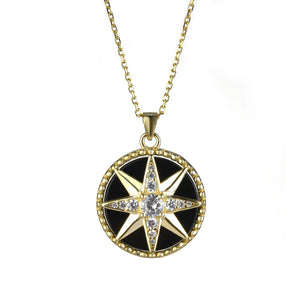 925 Silver Compass Pendant Star Snowflake Necklace Enamel Long Chain
