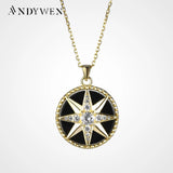 925 Silver Compass Pendant Star Snowflake Necklace Enamel Long Chain