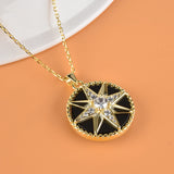 925 Silver Compass Pendant Star Snowflake Necklace Enamel Long Chain