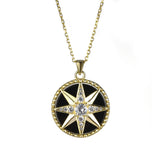 925 Silver Compass Pendant Star Snowflake Necklace Enamel Long Chain