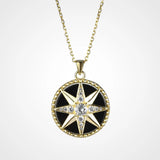 925 Silver Compass Pendant Star Snowflake Necklace Enamel Long Chain