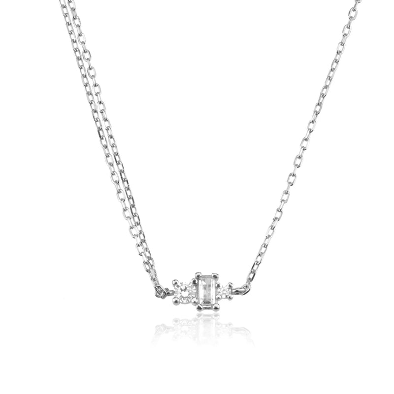925 Silver Double Chain Zircon CZ Choker Necklace Women Wedding Jewelry