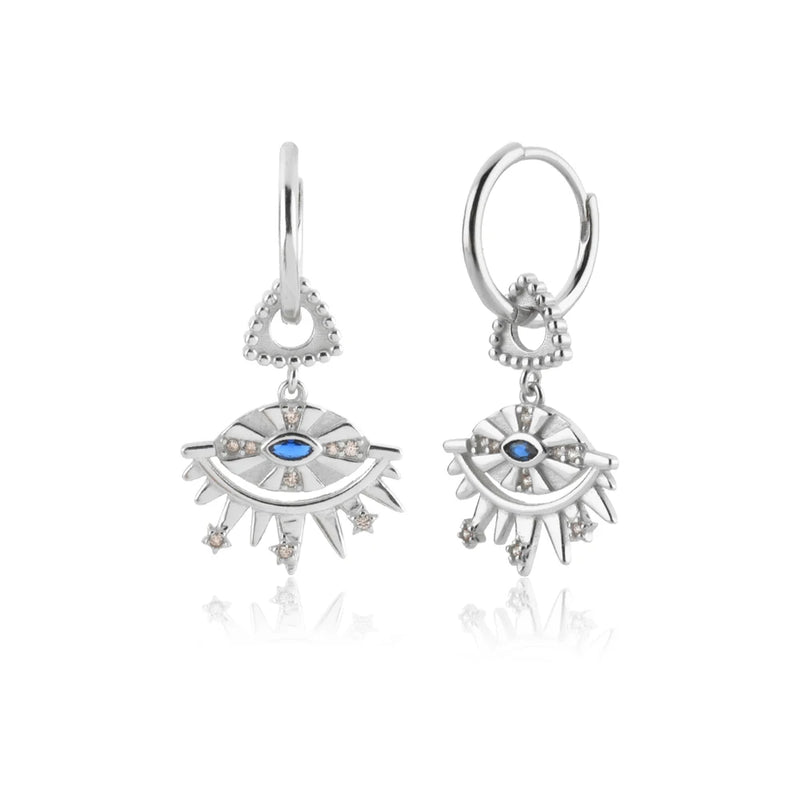 925 Silver Eye Zircon CZ Drop Earrings Clips Wedding Gift