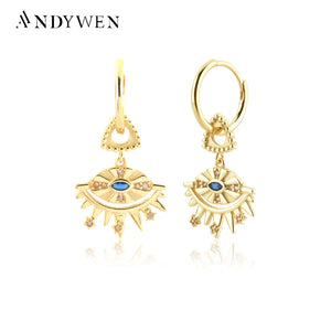 925 Silver Eye Zircon CZ Drop Earrings Clips Wedding Gift