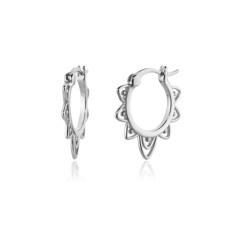 925 Silver Flower Hoops Piercing Clips Plain Women Wedding Jewelry