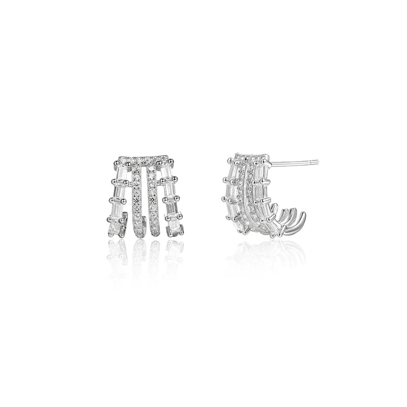 925 Silver Four Circle Hoops Zircon CZ Piercing Earring