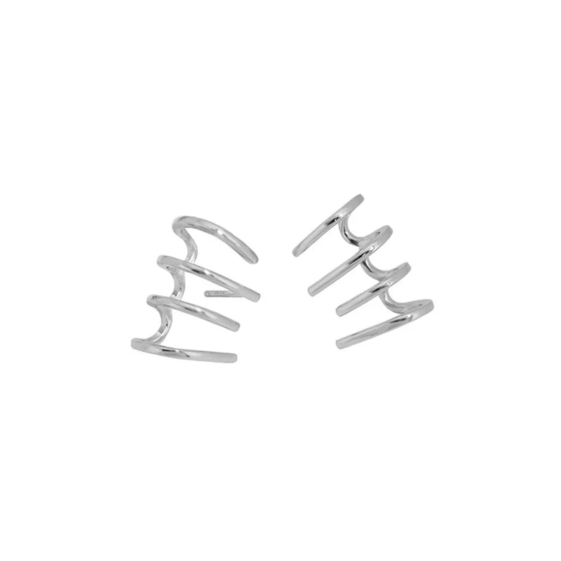 925 Silver Four Circle Stud Earring Line Pure Piercing Wedding Rock Punk
