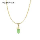 925 Silver Rectangle Chain Necklace Green Pendant Zircon Jewelry