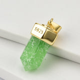 925 Silver Rectangle Chain Necklace Green Pendant Zircon Jewelry